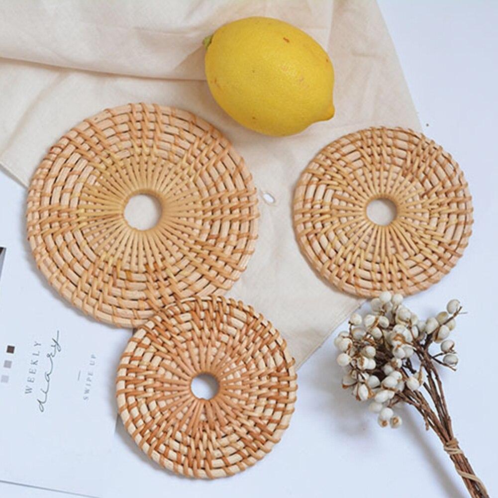 Natural Rattan Coasters Hand-woven Kitchen Decoration Accessories