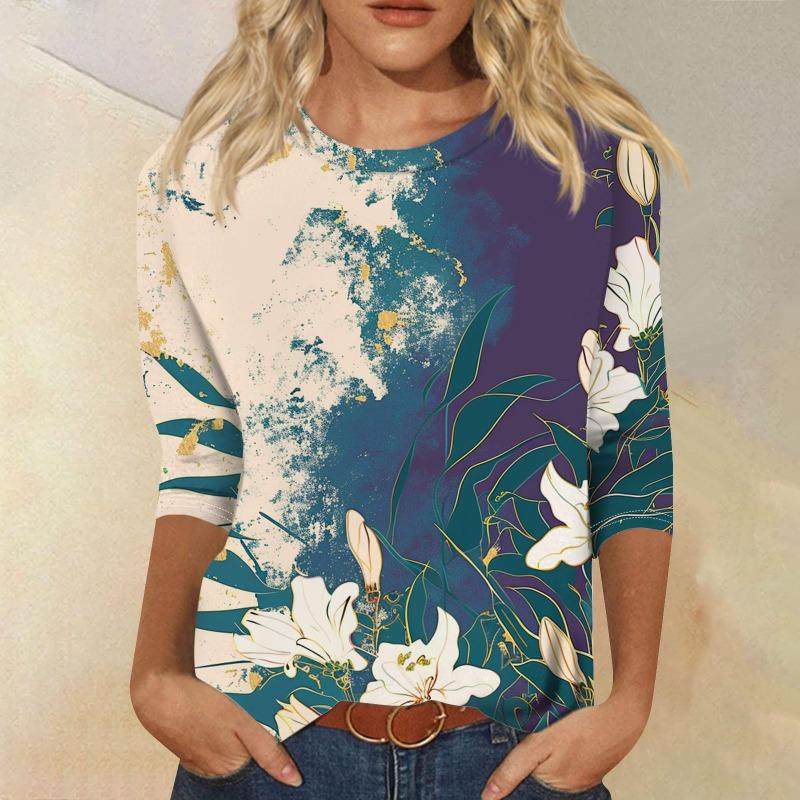 Women's Fashion Casual Round Neck Long Sleeve  Printed T-Shirt Top T-Shirts Women’s