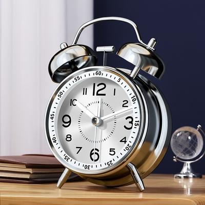 Night Light Twin Bell Alarm Clocks Metal Frame Battery Operate Loud Desk Table Alarm Clock for Bedrooms Bedside