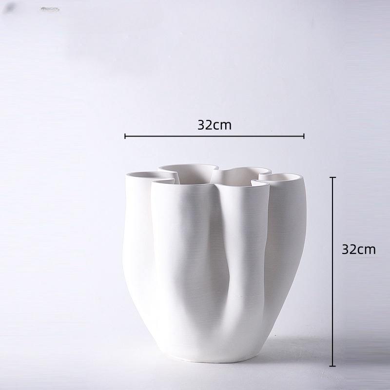 Ceramic Vase Open Fold Edge Flower Pot Floral Arrangement Accessories Abstract Porcelain Craftwork Flower Vase Home Decoration