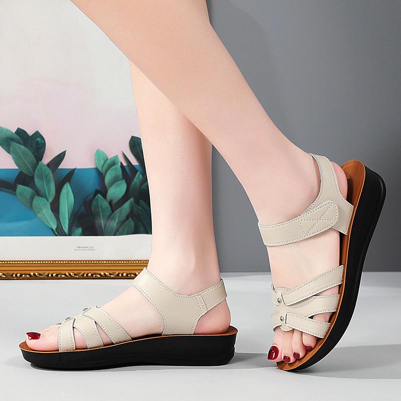 36-43 Summer Women's Large Size Fashion Solid Color Velcro Thick Bottom Sandals Comfortable Mom Shoes