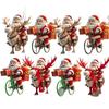 8pcs Christmas Wooden Bicycle Santa Claus 2D Flat Wooden Pendant Christmas Tree Decoration Perfect Holiday Gift Decor