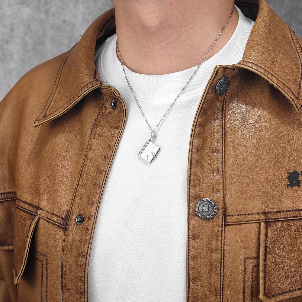 Openable Women's Sweater Chain Stainless Steel Lovers Choker Necklace Book Pendant Necklace  Couple