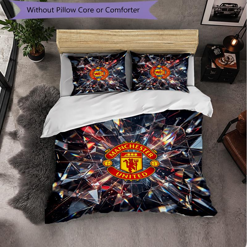 Juego de Cama de 3 Piezas con Patrón del Manchester United Suave Microfibra Funda Nórdica con Fundas de Almohada para Dormitorio