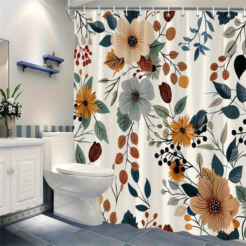1 Piece Modern Floral Bathroom Decorative Shower Curtain, Polyester Fabric, Machine Washable, Suitable For Bathroom Decoration