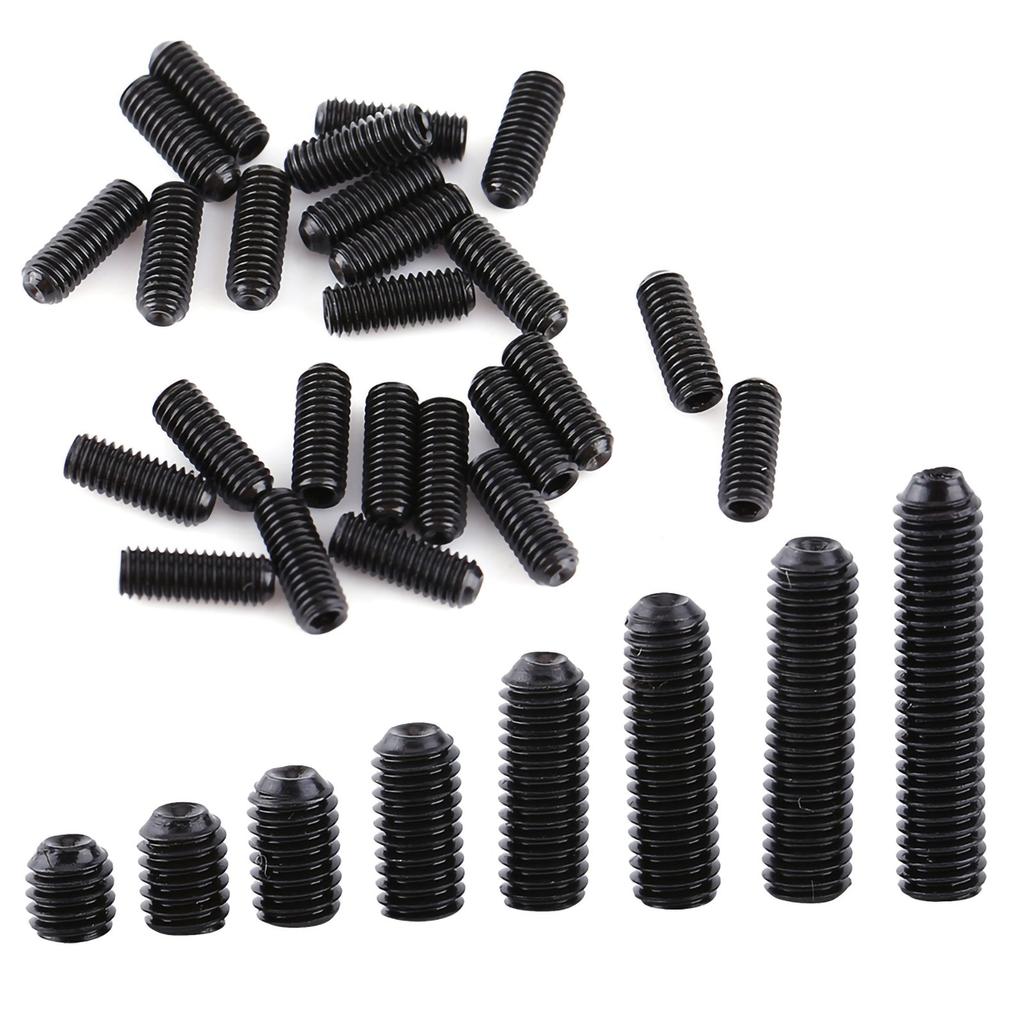 200pcs M3 Black Carbon Steel Socket Cup Point Grub Set Screw Assortment