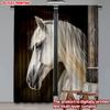 Set Of 2 White Horse Portrait Curtains Realistic Animal Pattern Black Background Living Room Bedroom Decor Modern Made Polyester Great Window