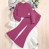 Completo Casual da Ragazza Primavera Moda Bambini Top a Maniche Lunghe Pantaloni a Zampa d'Elefante Maglia Completo Due Pezzi