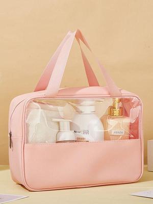 Large Capacity Waterproof PVC Patchwork Makeup Bag - Semi-Transparent Toiletry and Portable Travel Storage Bag