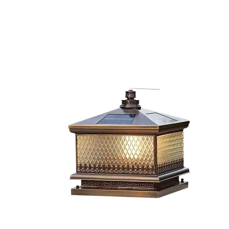 Copper Solar Waterproof Outdoor Pillar Light - European-Style Garden and Gate Lamp