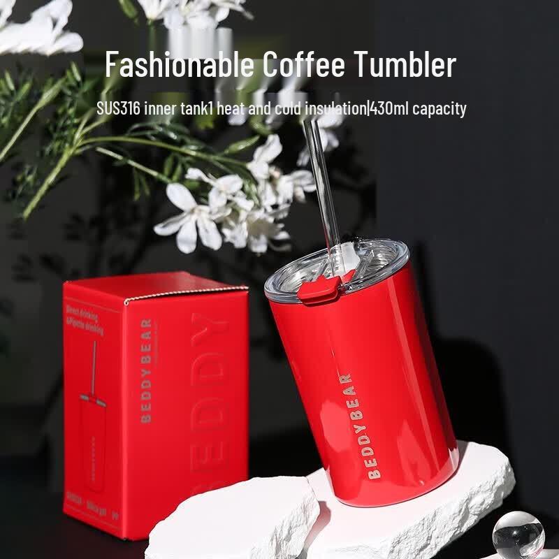 BEDDYBEAR Dual-Drink Stainless Steel Travel Coffee Cup коралл красный