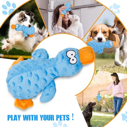 Halinuia Dog Toys with Crinkle Paper, Squeaky Plush Chew Toys for Aggressive Chewers, Puppies, Small Medium Dogs, Blue