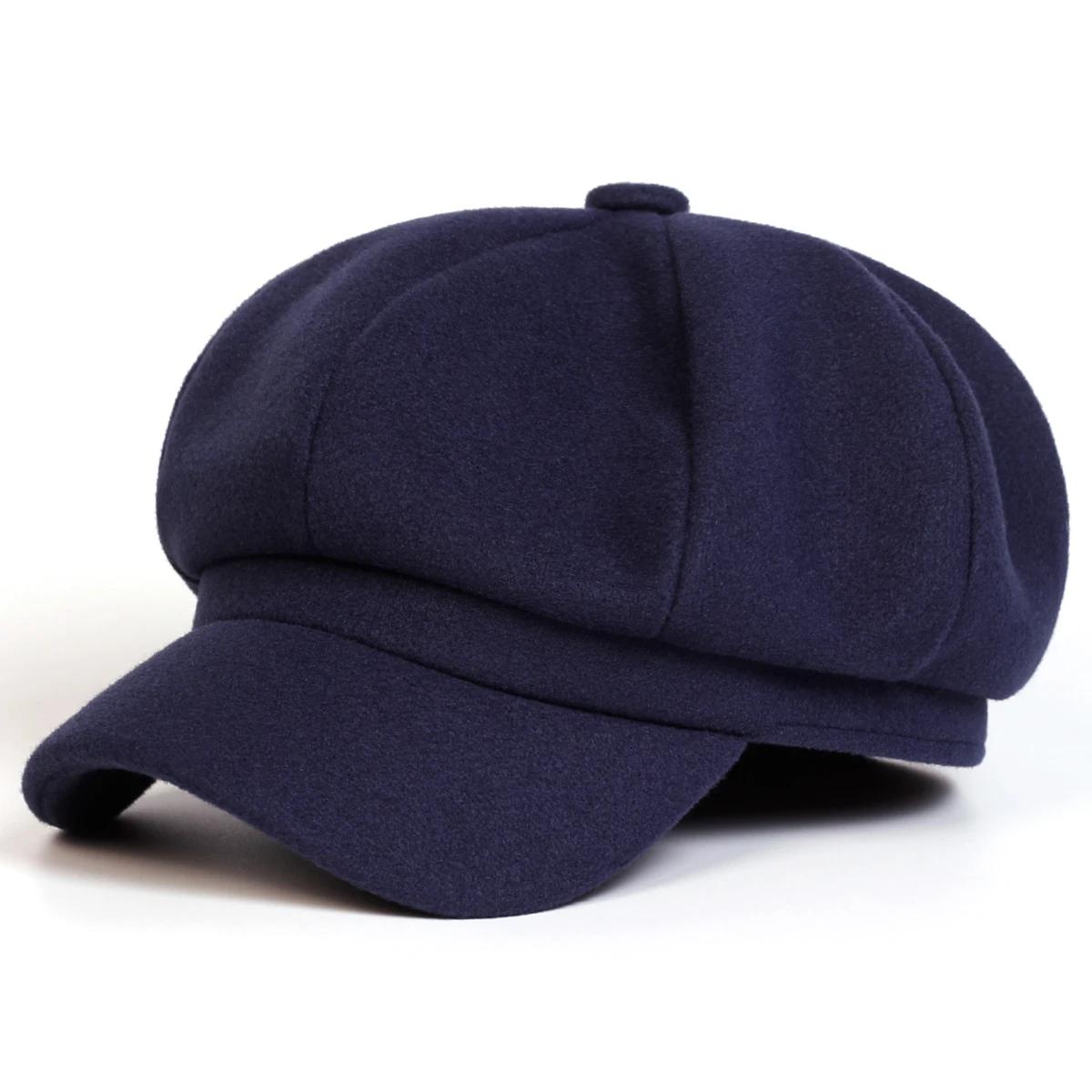 Effen Kleur Wolle Baret Mode Buiten Katoen Hoed Herfst En Winter Winddichte Hoeden Universele Petten Voor Mannen En Vrouwen black