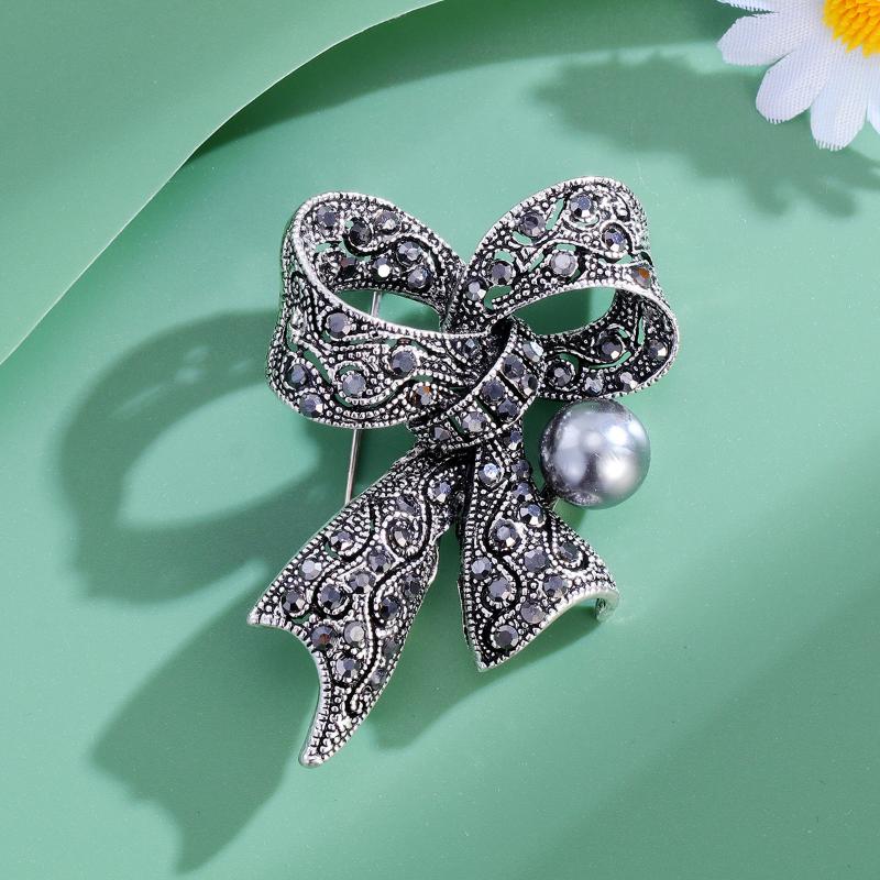 Exquisite Vintage Rhinestone Bow Brooches For Women Clothing Coat Jewelry Accessories Gifts