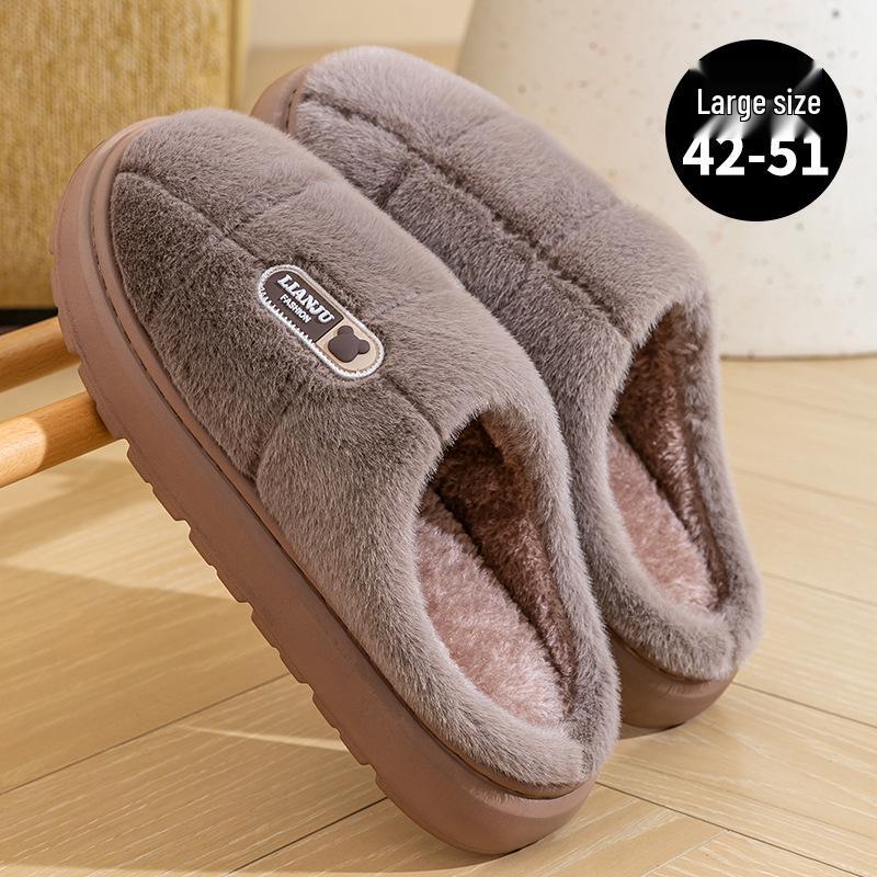 Men's 2025 Plush Cotton Slippers - Warm, Non-slip, Thick Sole for Indoor Use