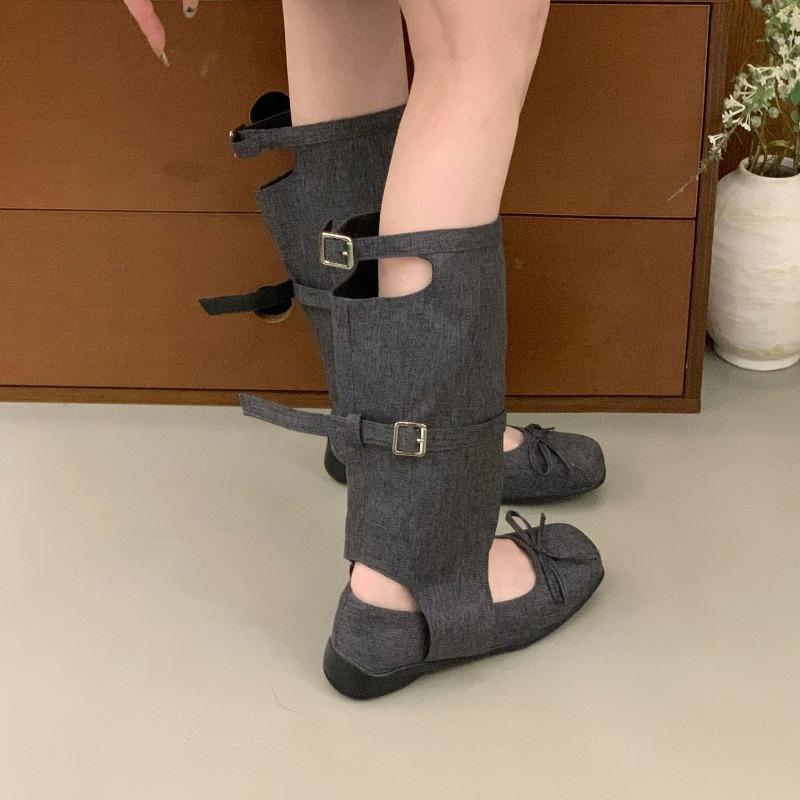 Ballet Style Retro Bow Cool Boots Women's Summer New Fashion Round Head Hollow Mary Jane Boots