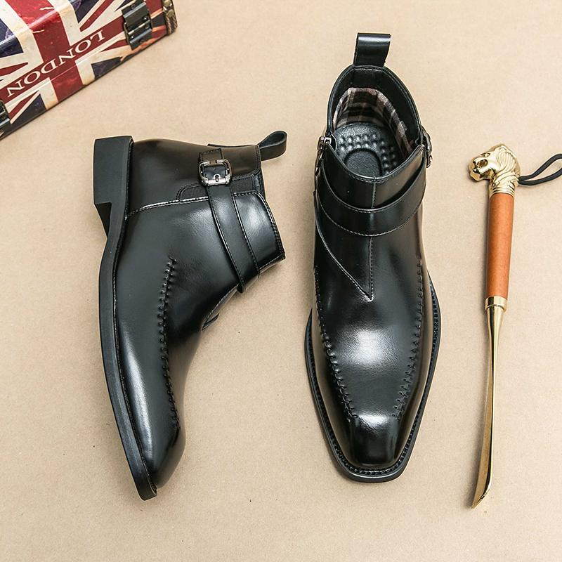 

Модная деловая мужская обувь Челси Темно-коричневые ботинки до щиколотки на высокой подошве с боковой молнией Повседневные удобные и модные ботинки Размер 38-46 Мужские ботинки 38 чёрный