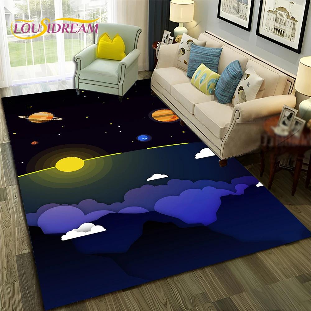 Galaxy Planet Star 3D Univers Weltraum Teppich Teppich für Zuhause Wohnzimmer Schlafzimmer Sofa Fußmatte Dekor,Kinderbereich Teppich Rutschfeste Bodenmatte