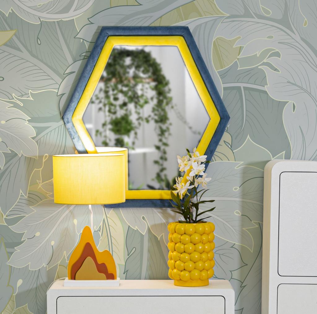 Wandspiegel Tony Blau Gelb Samt Cm 75X4X80