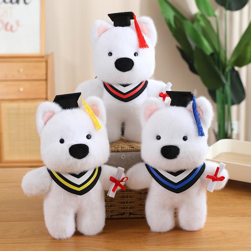 Cartoon Dr. Hat Puppy Dog Doll Plush Toy Wear Dr. Hat West Highland Doll Children'S Soothing Ragdoll