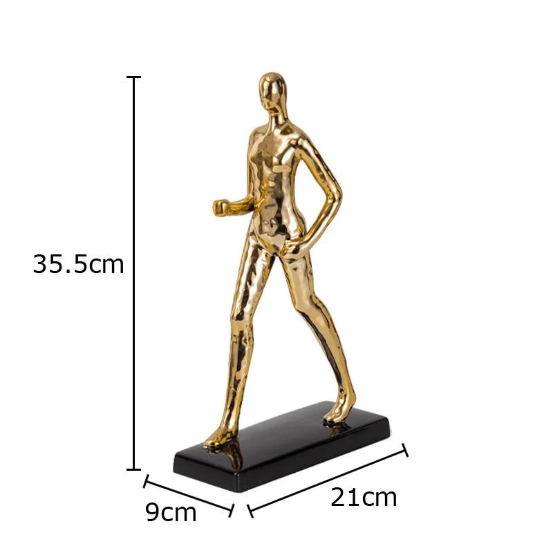 Creative Running Figures Statue Desk Decoration Crafts Ornaments Gold-plated Character Ceramic Sculpture Room Aesthetic Decor