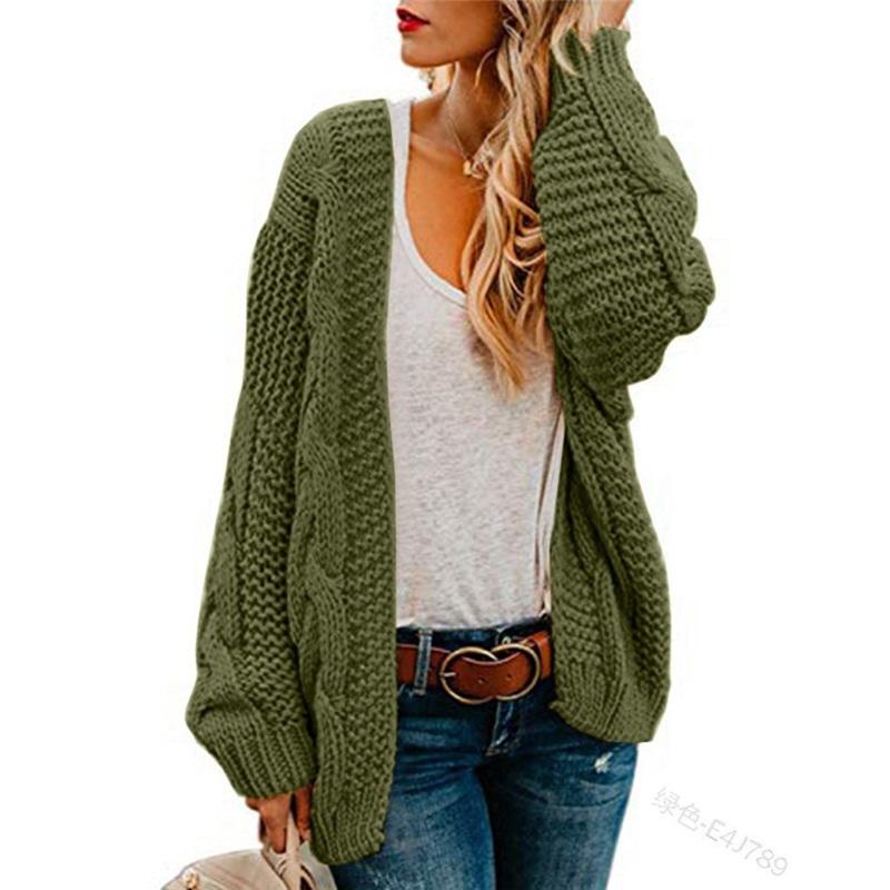 

Women s Loose Knit Cardigan Casual Open Front Long Sleeve Sweater Coat Autumn Winter Chunky Knit Outerwear L армия зеленый