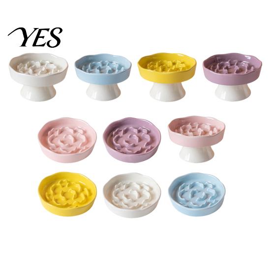 High Base Pet Bowl Raised Slow Feeder Bowl, Ceramic Down Eating Food Vomiting Prevention Anti Dish for Small Medium Dogs & Cats Cat