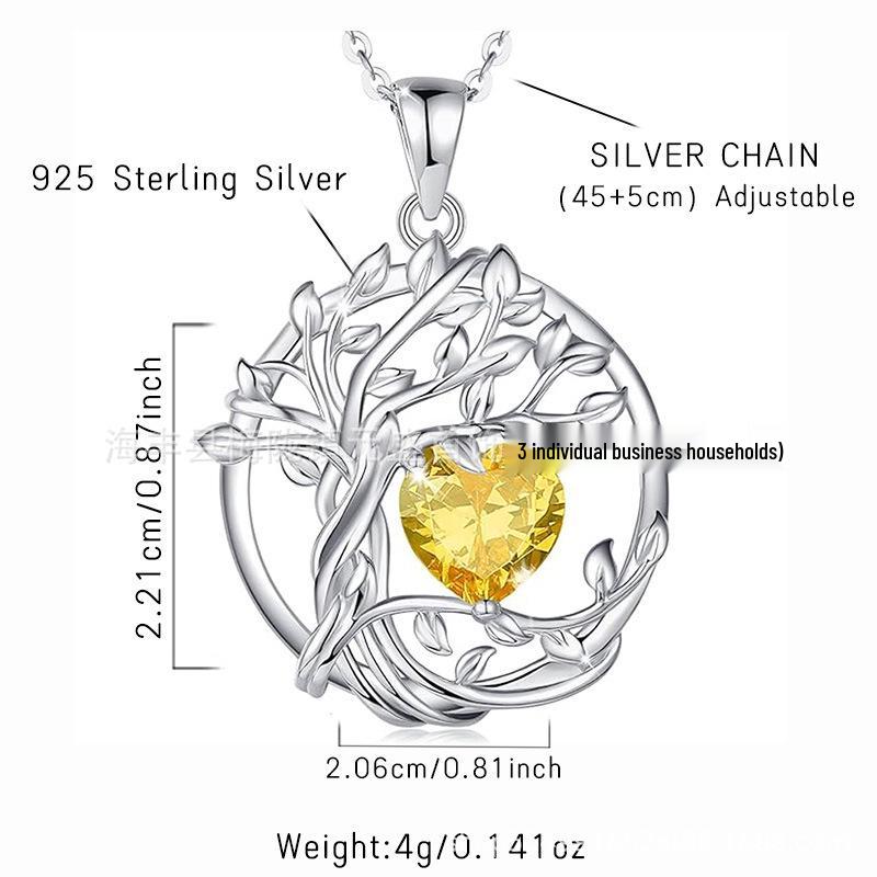 Tree of Life Double-layer Necklace: Women's 925 Sterling Silver with Twelve Birthstones