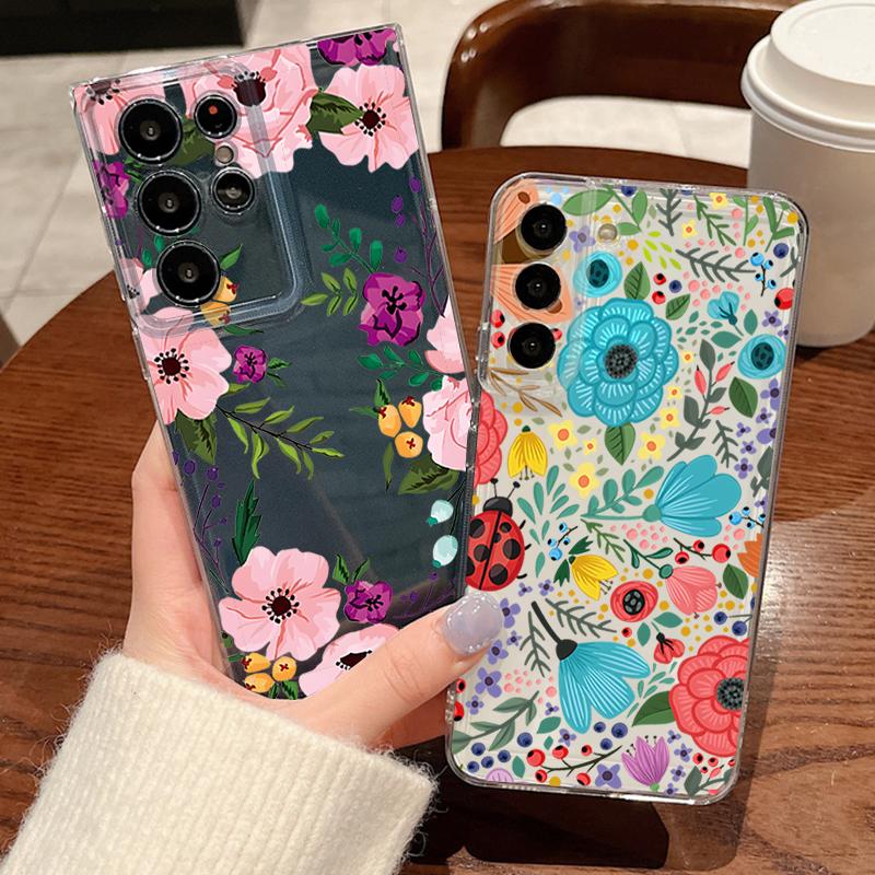 Romantic Flower Patterned Phone Case For Samsung Galaxy S26 S25 S24 S23 Ultra S22 Plus S24 S21 FE S25 Edge Clear TPU Soft Cover