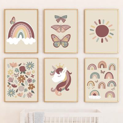 Sol Arco-íris Borboleta Unicórnio Flor Arte de Parede Tela Pintura Pôsteres e Impressões Nórdicas Decoração de Apartamento Universitário Quarto de Criança Menina