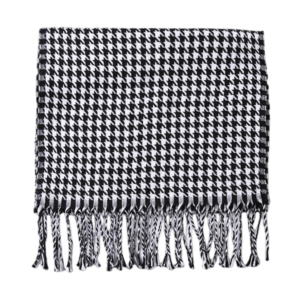 Men Scarf Plaid Pattern Tassel Trim Long Style Wrap Imitation Cashmere Thermal Insulation Scarf Daily Wear