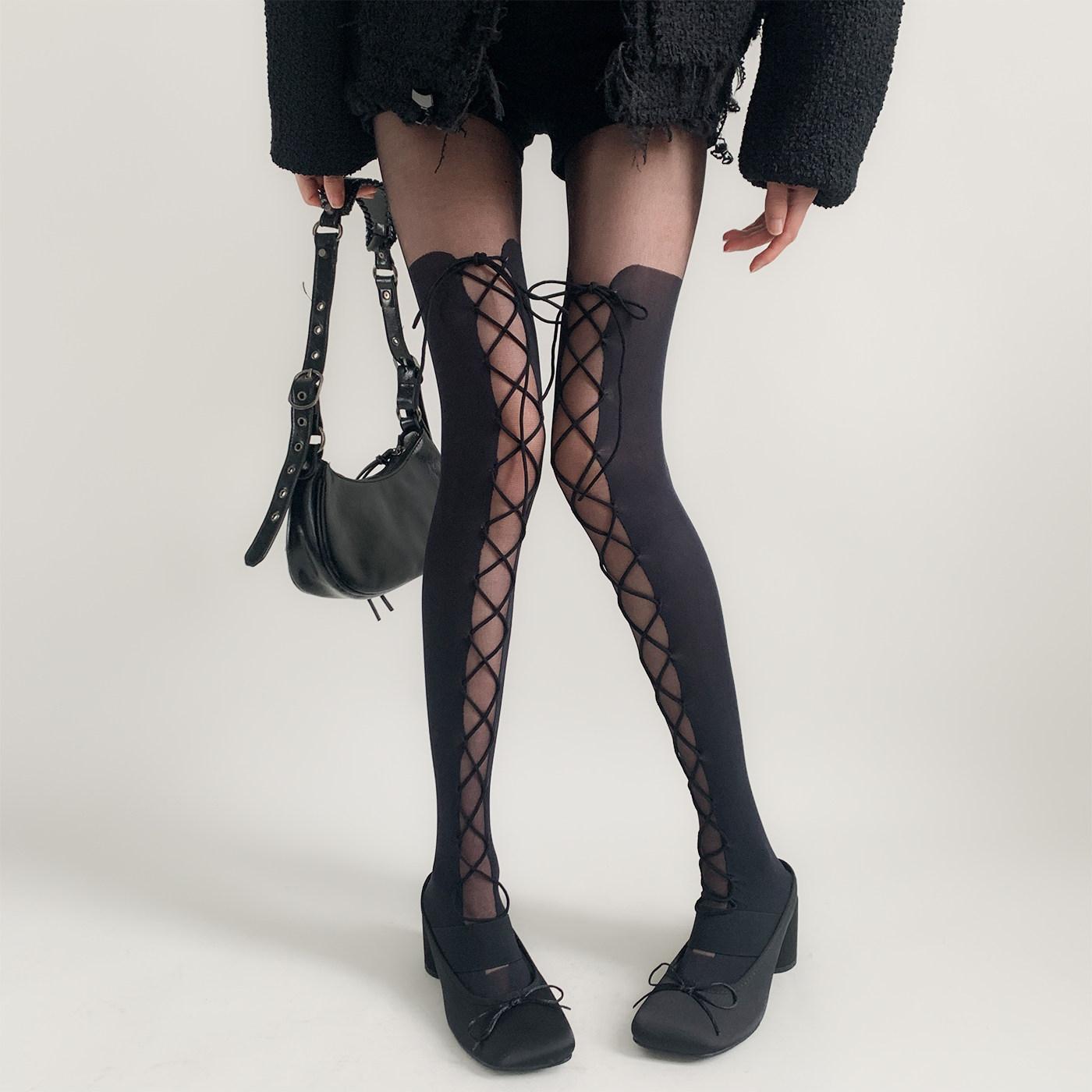 Schwarze Samtband Strümpfe Neue Damen Patchwork Sexy Oberschenkelstrümpfe Trendige Mädchen Punk Gothic Rock Hosen Zubehör Strümpfe One Size black