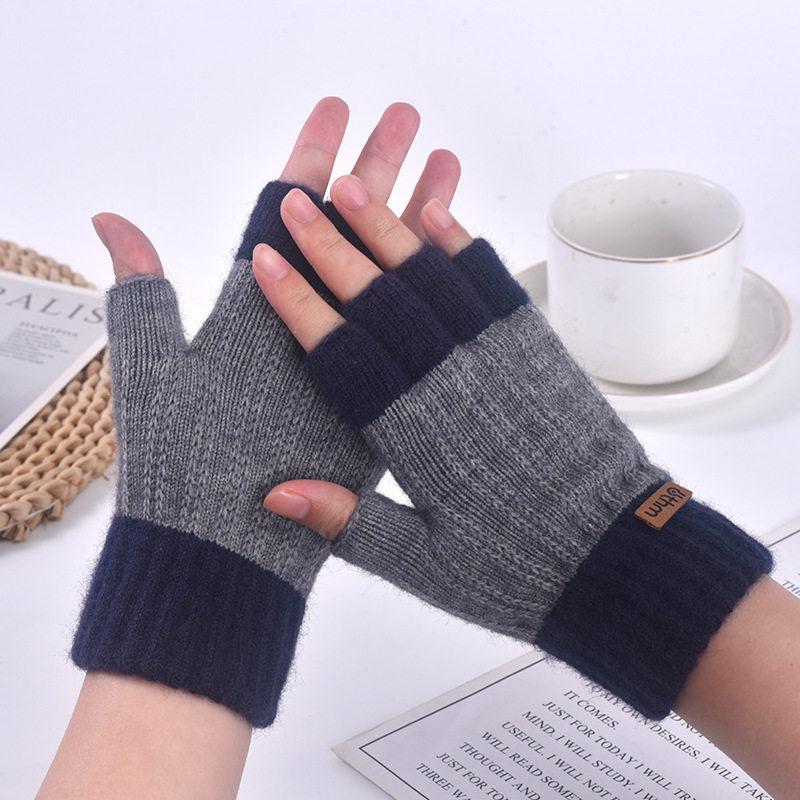 

Men s Winter Wool Knit Fingerless Gloves – Warm Velvet-Lined Half-Finger Design for Writing and Cycling One Size