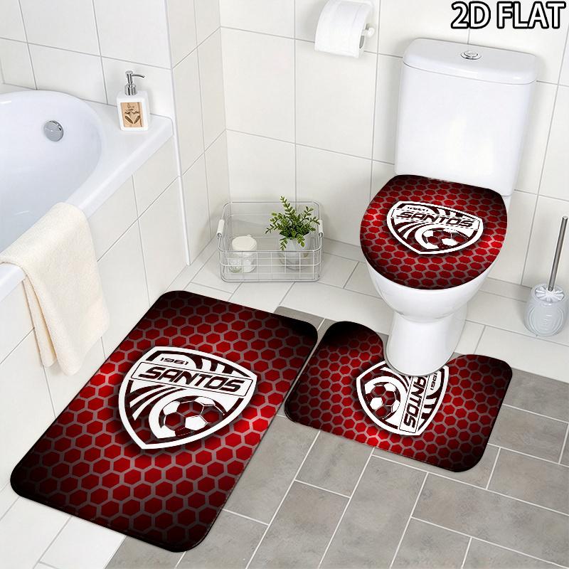Santos de Guapiles FC Pattern 3Pcs Bathroom Rug Set, Non Slip Absorbent Bath Mat, Contour Mat & Toilet Lid Cover, Bathroom Decor