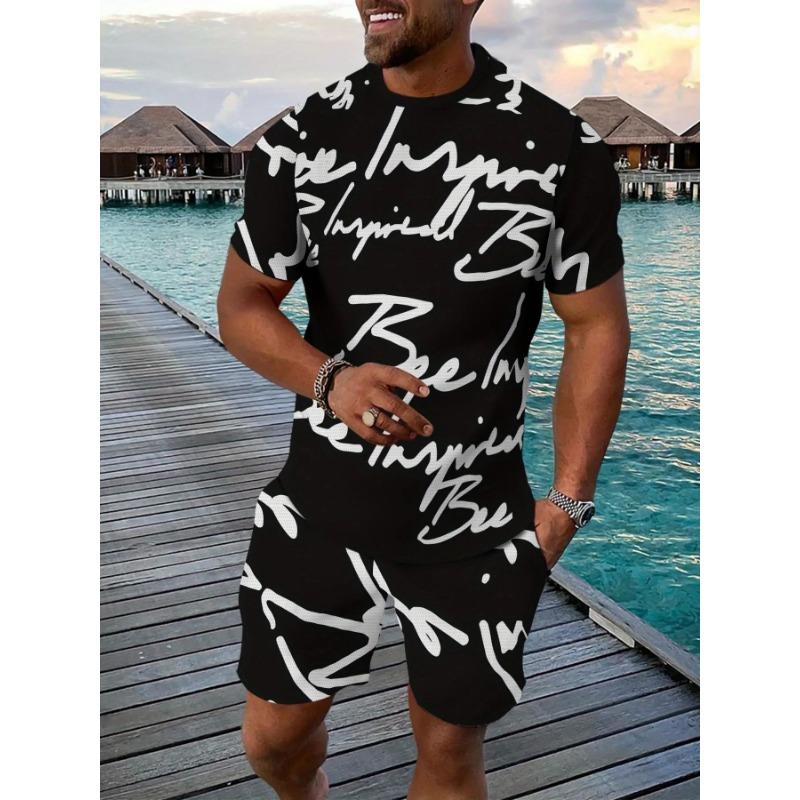 3D Personalisiertes Graffiti Kurzarm-Shorts-Set Outdoor Lässig Atmungsaktiv Zweiteiliges Set