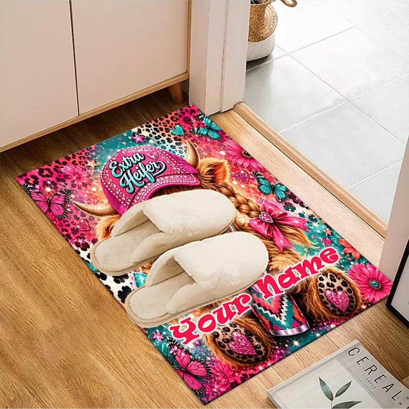 1PC Custom Name Colorful Cow Celebration Theme Floor Mat Ideal for Living Room, Game Rooms, Office, Bedroom,Floor Mat Playful Design145