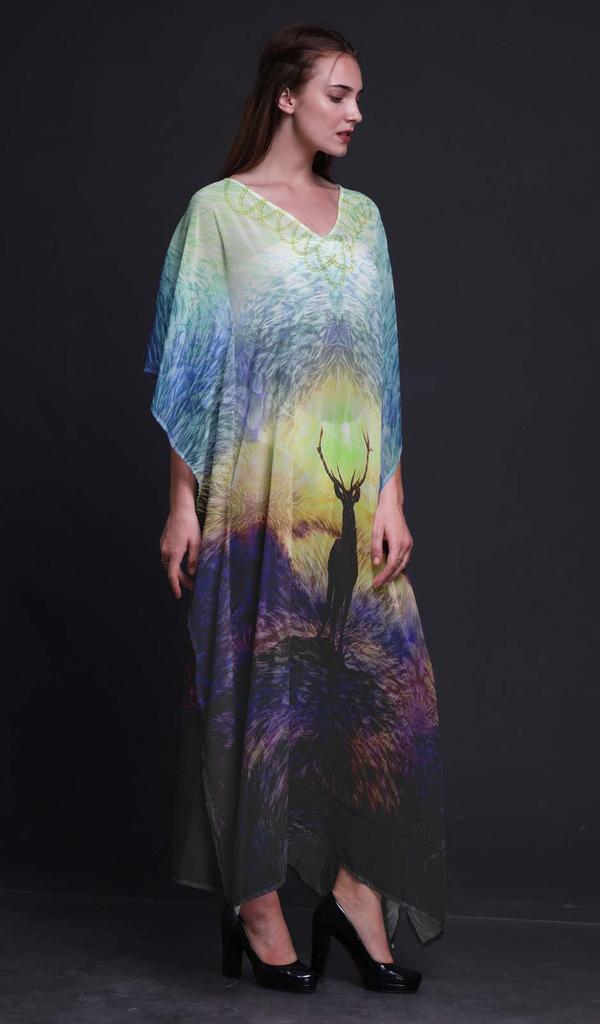 Phagun Deer Animal Womens Long Beach Kaftan Beachwear Bikini Coverup Maxi
