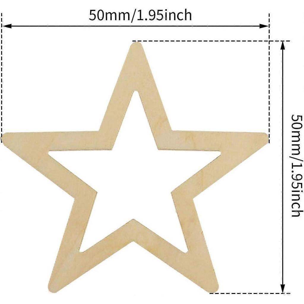 25 Pieces 50mm Unfinished Openwork Pentagram Wooden Shape Decoration DIY Craft - DD01