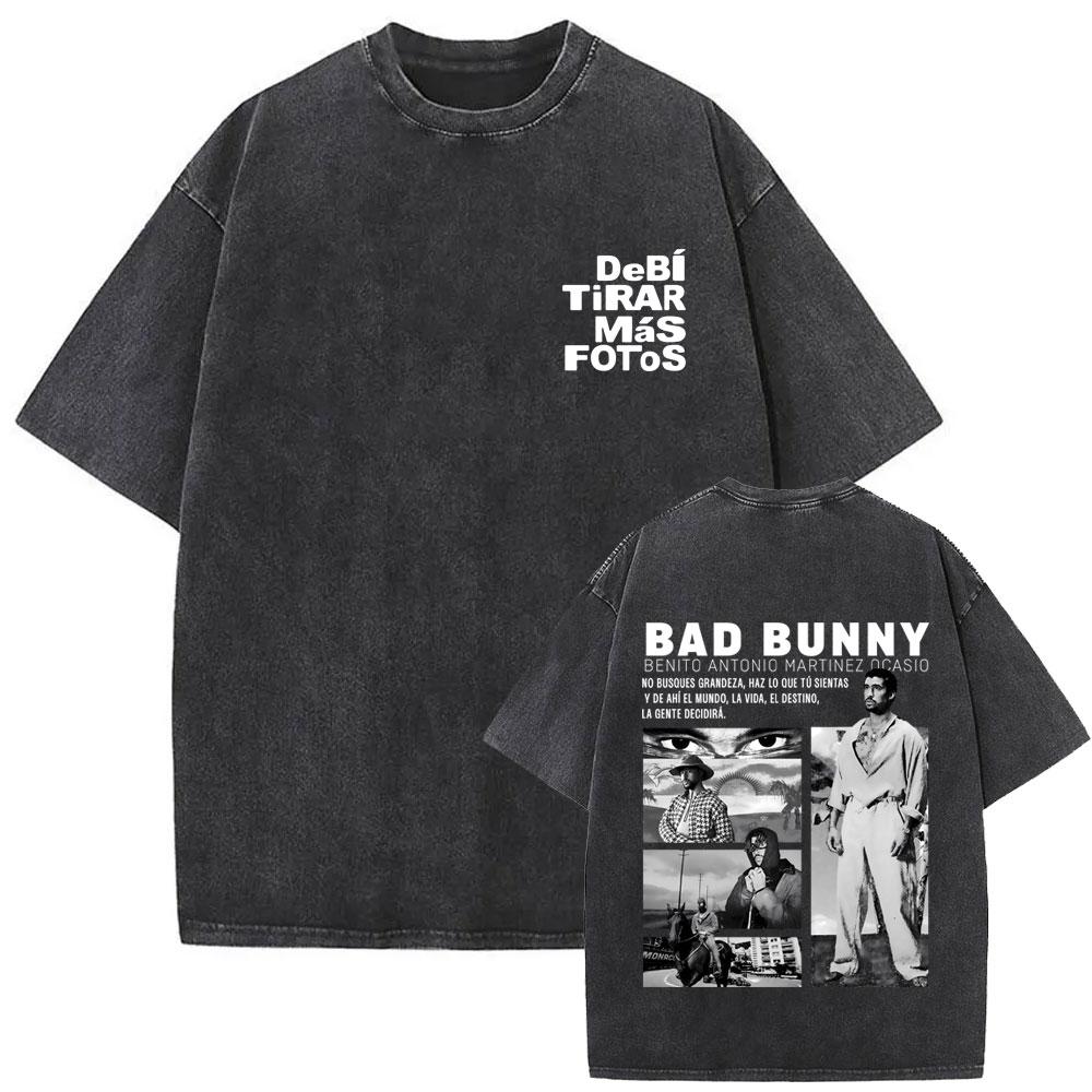 Washed Vintage Rapper Bad Bunny Tshirt Nadie Sabe Lo Que Va A Pasar Manana Skeleton Graphic T Shirts Men Fashion Hip Hop Tshirt
