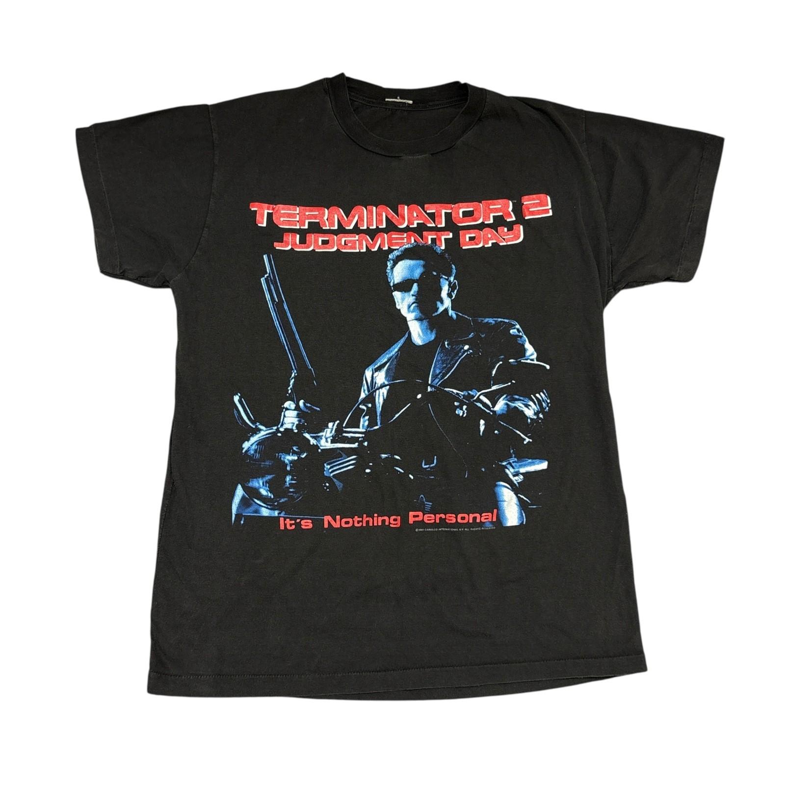 Vintage Terminator 2 Shirt Black 90s Single Stitch Movie Promo Tee James Cameron Unisex T-Shirt S