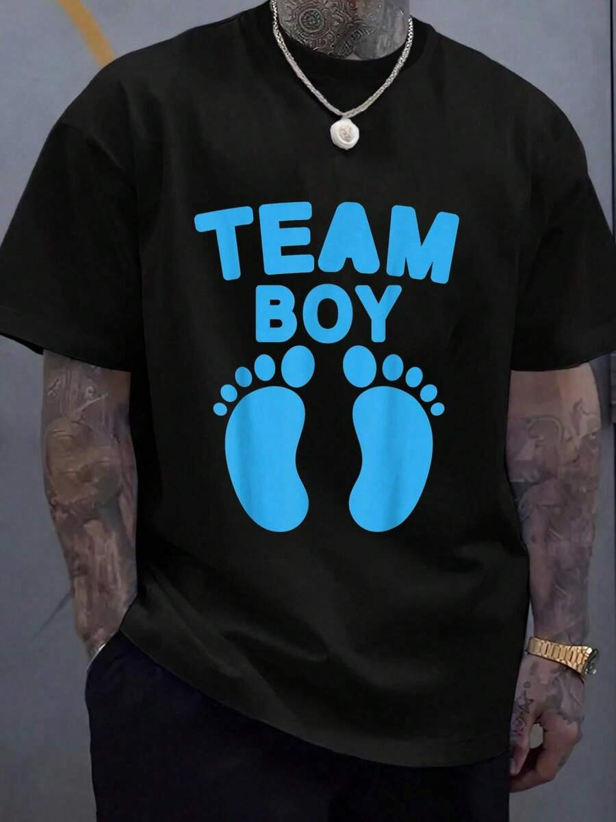 100% Cotton Baby Shower Team Boy Baby Party Footprints Gender Reveal T-Shirt Women s Men s Graphic S разноцветный