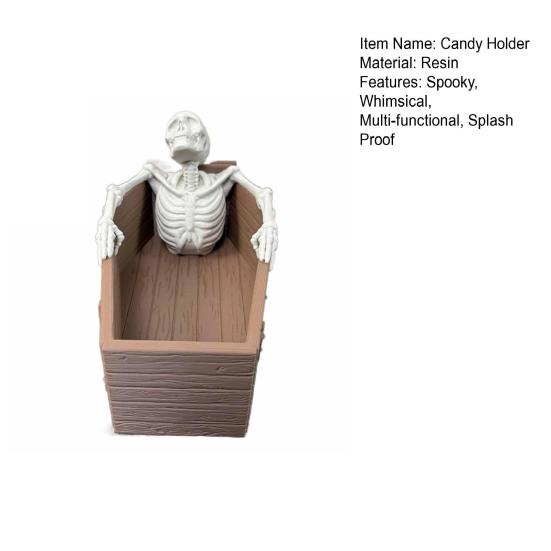 Gothic Halloween Candy Holder Casket Shape Candy Box with 3D Skeleton Figurine Spooky Desk Candy Bowl Small Serving Tray for Halloween Party Favors
