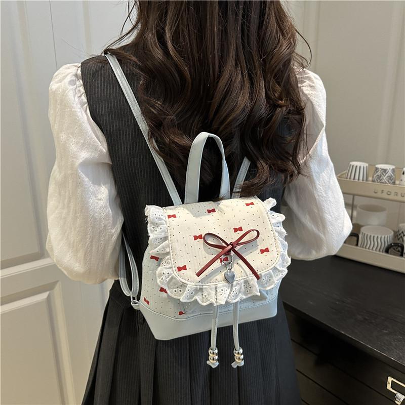 Fashion Girl Pu Small Handbag With Lace Trim For Daily Casual Use