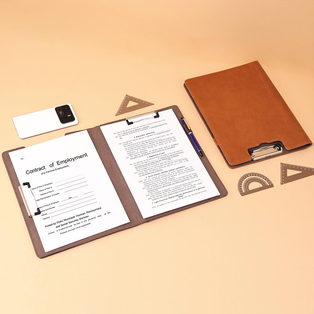 Premium Crazy Horse Leather A4 Document Folder with Multi-functional Clip коричневый
