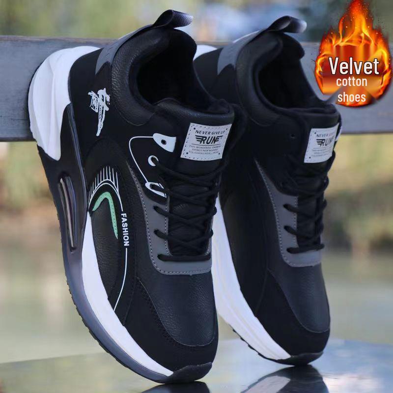 2025 Men's Winter Leather Running Shoes - Waterproof, Velvet-Lined, Warm Casual Sports Sneakers