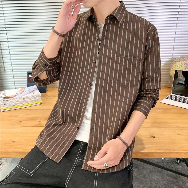 Spring Autumn Striped Long Sleeved New Style Loose Men's Clothing Thin Handsome Simple Versatile All-match Simplicity Y2K Shirts