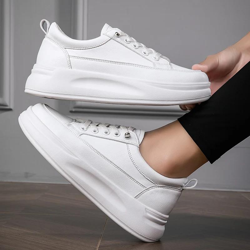 BKQU Leather Women's White Casual Shoes Woman Vulcanized Sneakers Slip on Sports Shoes Walking Running Platform Flats Footwear