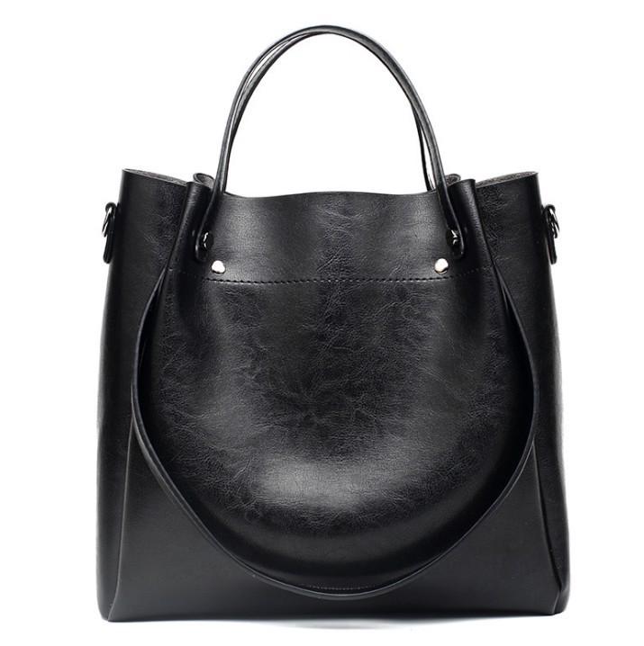 

European American Fashion Large Oiled Leather Shoulder and Crossbody Handbag for Spring 2026 чорний