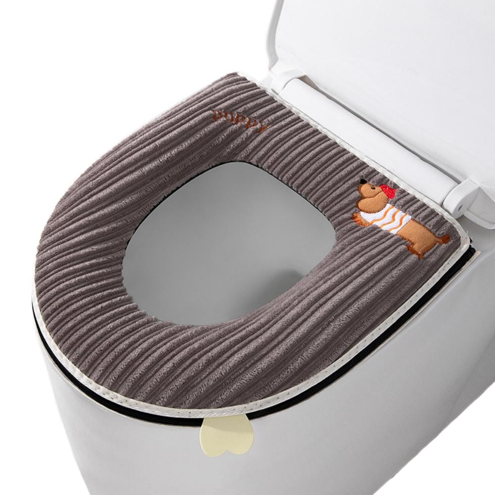 Winter Zipper Plush Toilet Seat Cover Washable Toilet Seat Cushion Cover with Handle Cartoon Print Wc Mat Bathroom Accessories