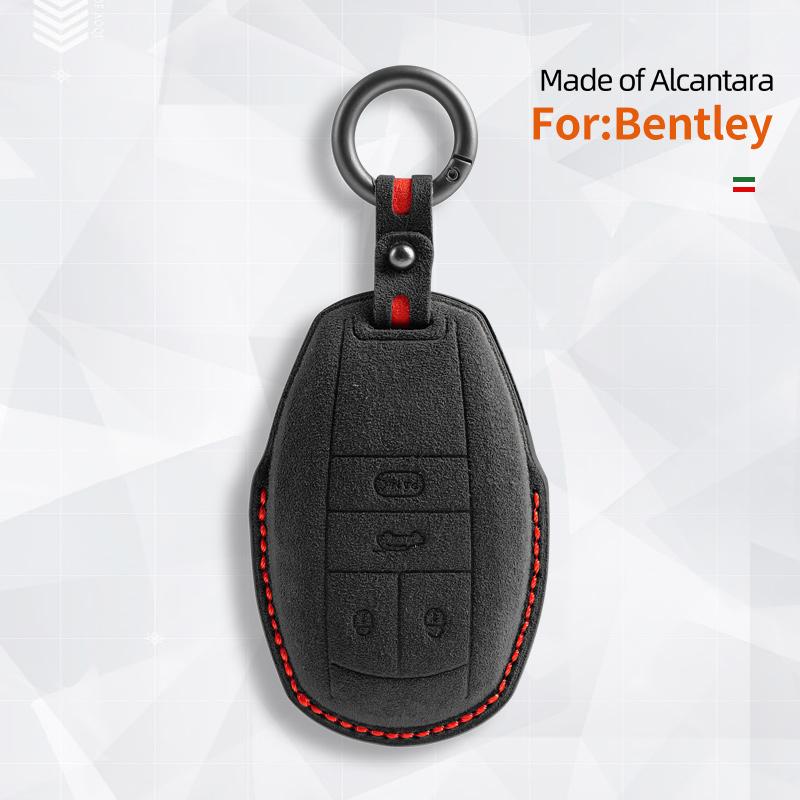 Alcantara Suede Car Key Fob Cover For Bentley Bentayga Continental Flying Spur Mulsanne Key Case Key Chains Ring Car Accessories